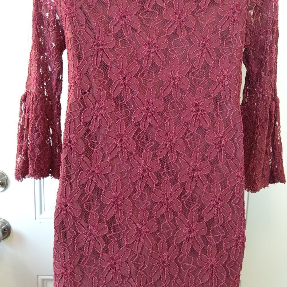 Blooming Rose maroon fully lined lace Bell sleeve dress - Picture 8 of 12
